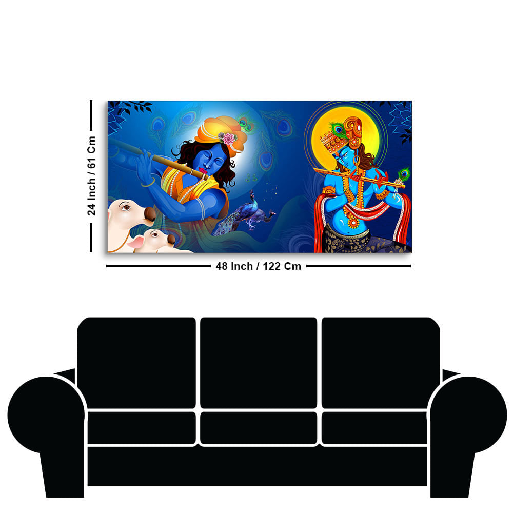 Beautiful Lord Krishna Playing with Flute Premium Canvas Wall Painting