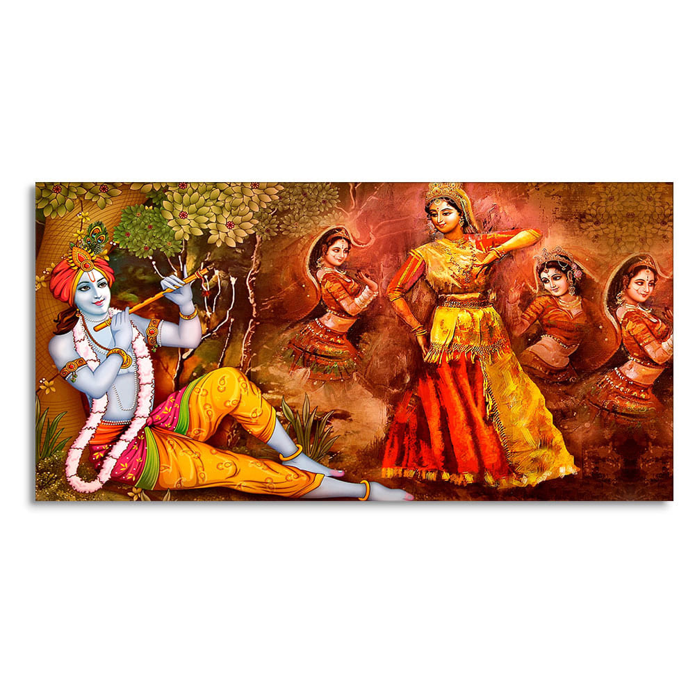 Beautiful Lord Krishna Sitting Under the Tree Premium Canvas Wall Painting