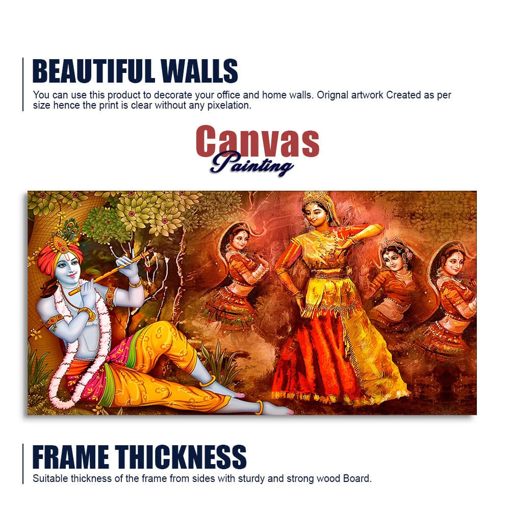 Beautiful Lord Krishna Sitting Under the Tree Premium Canvas Wall Painting