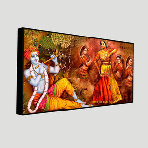 Beautiful Lord Krishna Sitting Under the Tree Premium Canvas Wall Painting