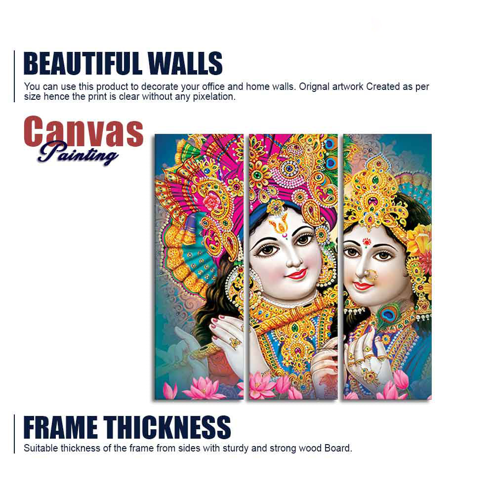 Beautiful Lord Radha Krishan Canvas Wall Painting 3 Pieces Set