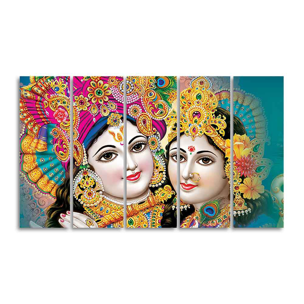 Beautiful Lord Radha Krishan Canvas Wall Painting Five Pieces