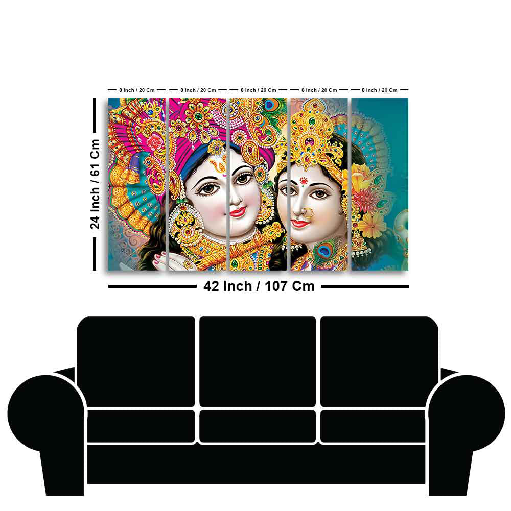 Beautiful Lord Radha Krishan Canvas Wall Painting Five Pieces