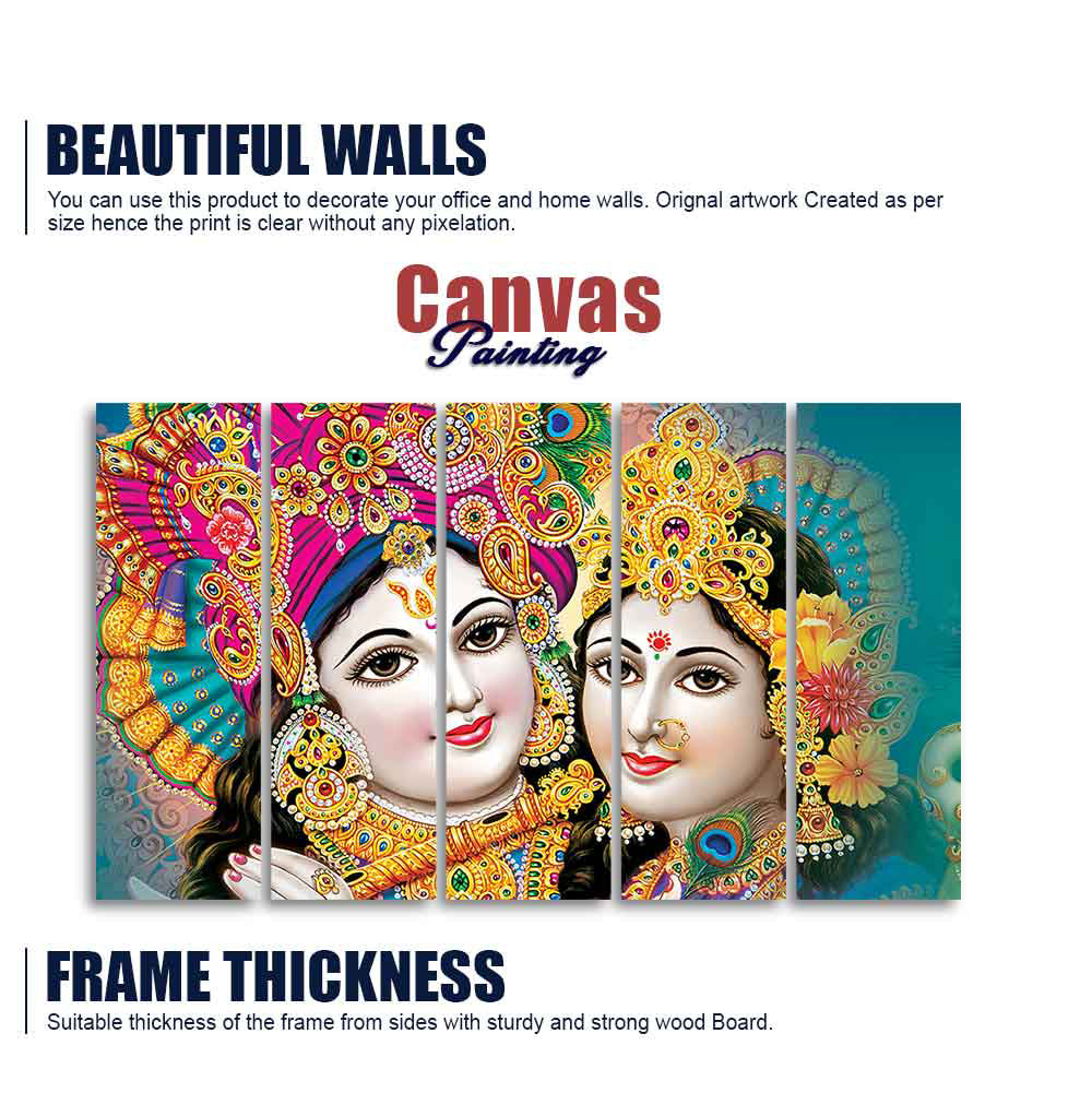 Beautiful Lord Radha Krishan Canvas Wall Painting Five Pieces