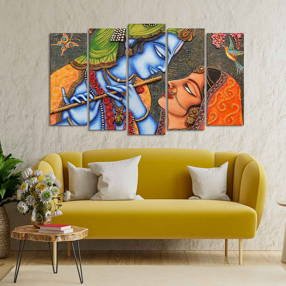 Beautiful Lord Radha Krishna Five Pieces Premium Wall Painting