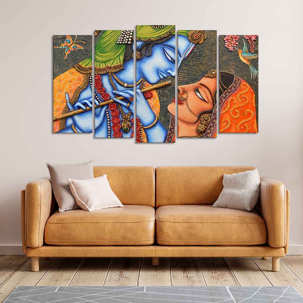 Beautiful Lord Radha Krishna Five Pieces Premium Wall Painting