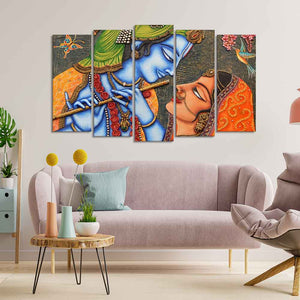 Beautiful Lord Radha Krishna Five Pieces Premium Wall Painting