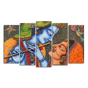 Beautiful Lord Radha Krishna Five Pieces Premium Wall Painting