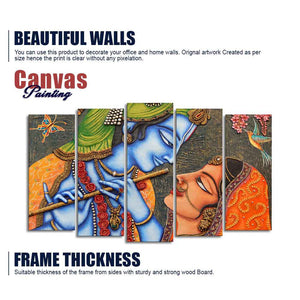 Beautiful Lord Radha Krishna Five Pieces Premium Wall Painting