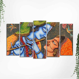 Beautiful Lord Radha Krishna Five Pieces Premium Wall Painting