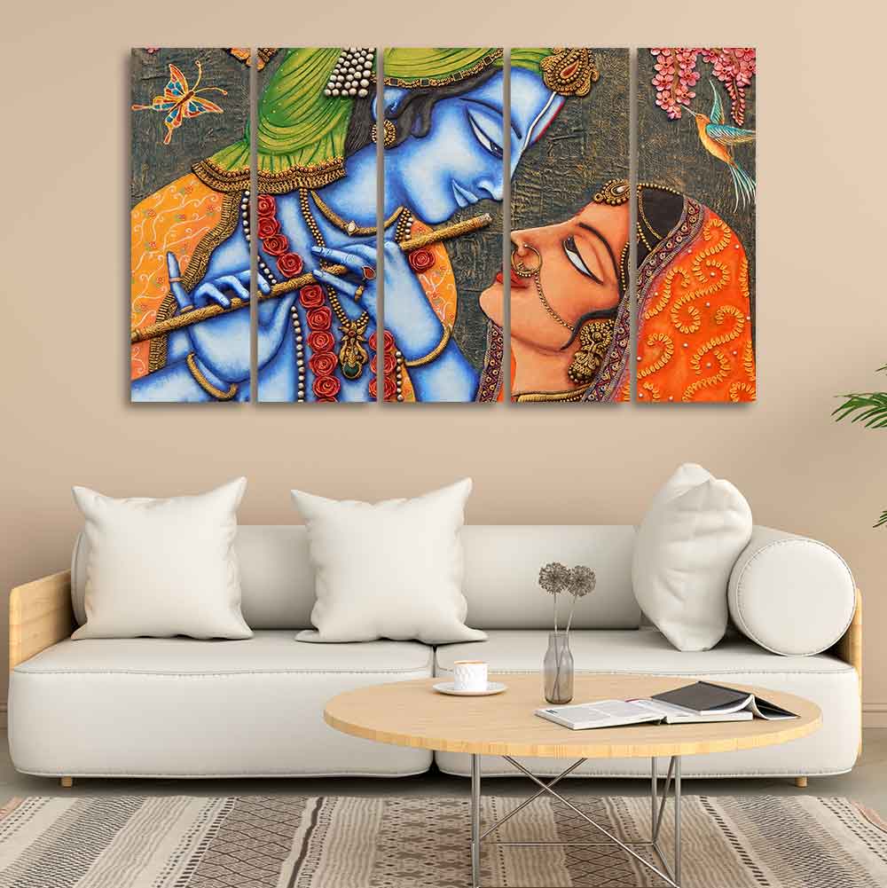 Beautiful Lord Radha Krishna Five Pieces Wall Painting