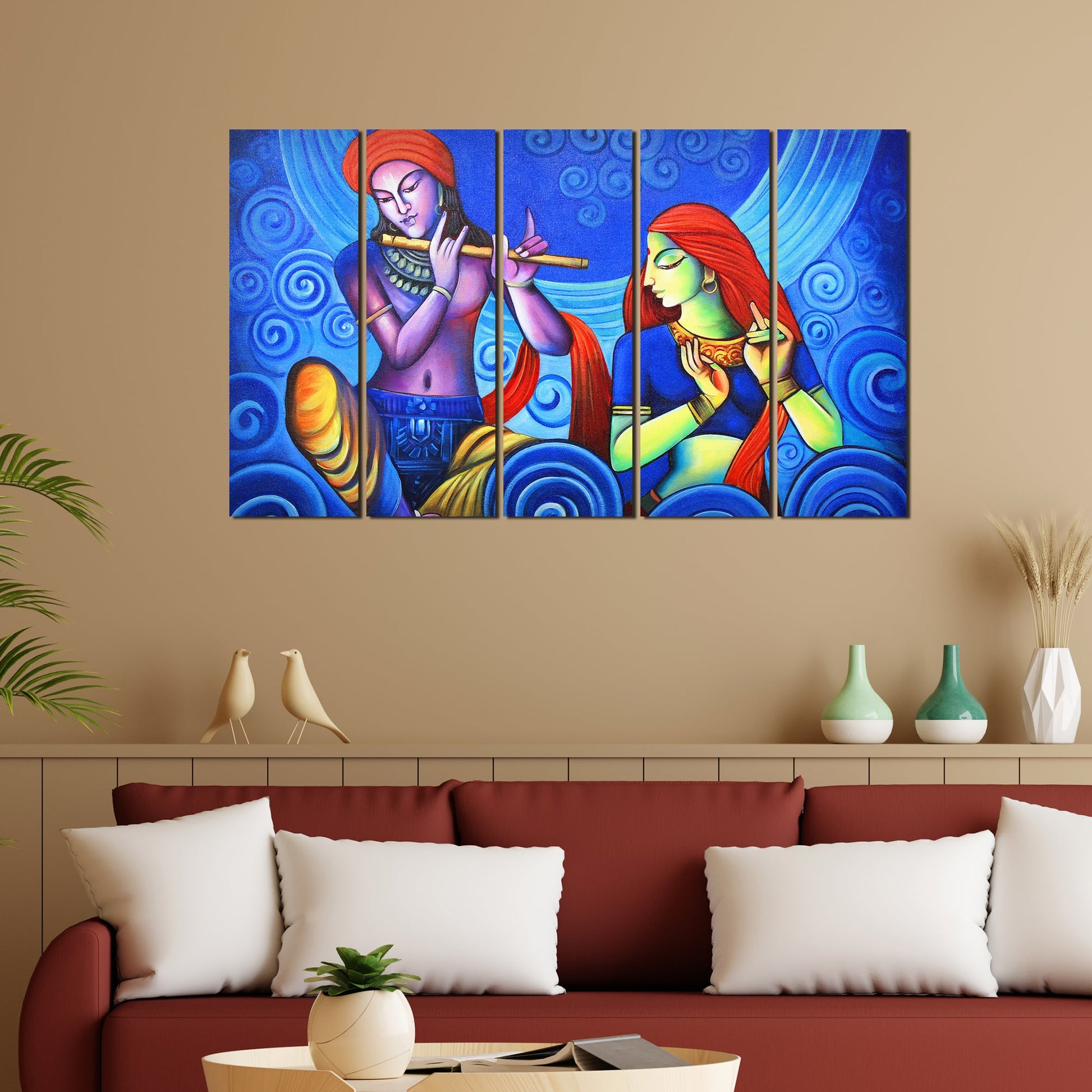 Beautiful Lord Radha Krishna Wall Painting 5 Pieces