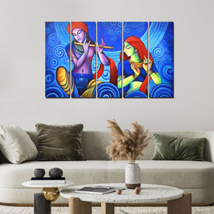 Beautiful Lord Radha Krishna Wall Painting 5 Pieces