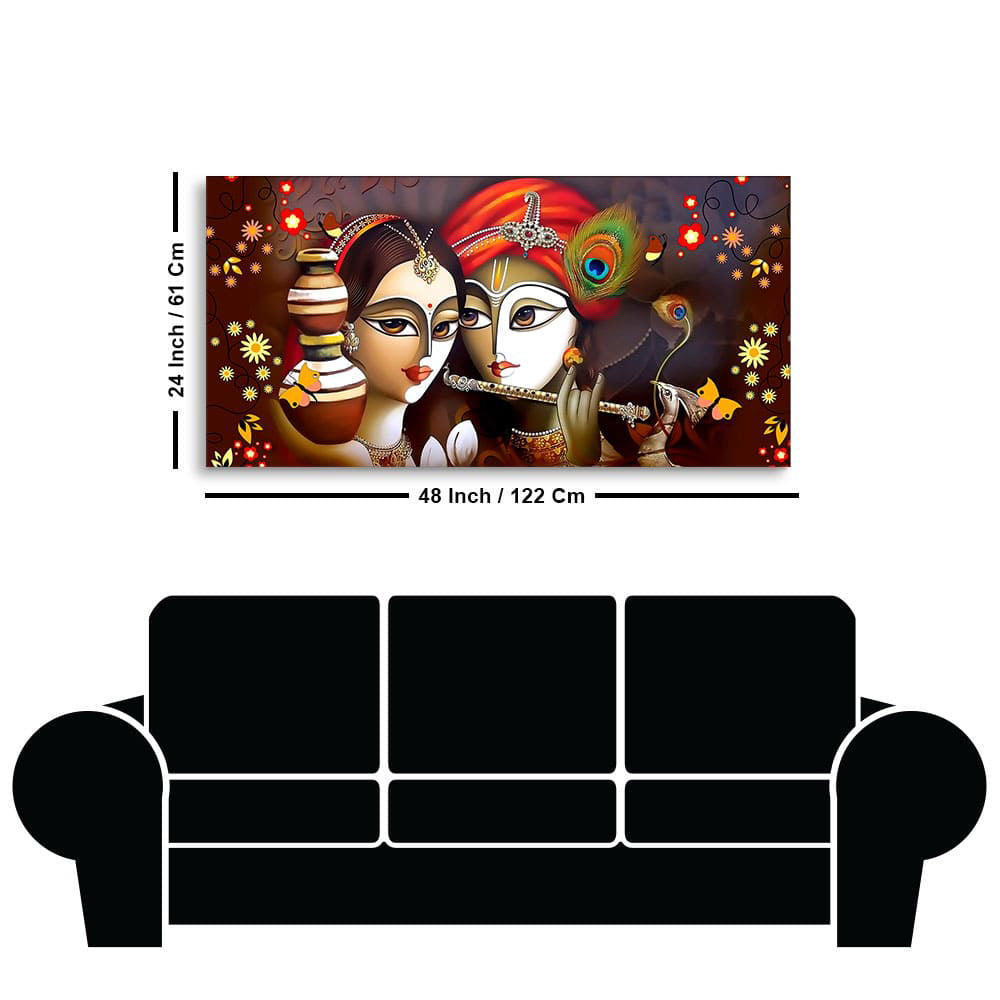 Beautiful Lord Radha Krishna with Flute Canvas Wall Painting