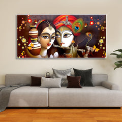 Beautiful Lord Radha Krishna with Flute Canvas Wall Painting