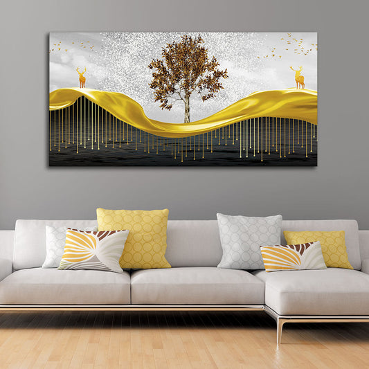 Beautiful Luxury Modern Art of Trees and Deer Premium Wall Painting