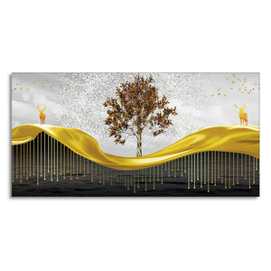 Beautiful Luxury Modern Art of Trees and Deer Premium Wall Painting