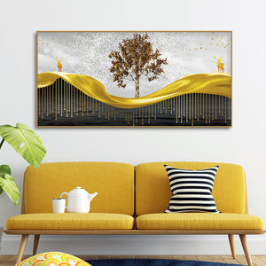 Beautiful Luxury Modern Art of Trees and Deer Premium Wall Painting