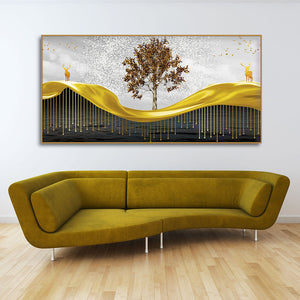 Beautiful Luxury Modern Art of Trees and Deer Premium Wall Painting