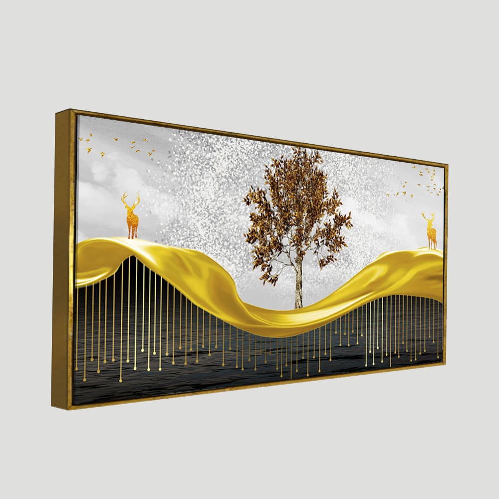 Beautiful Luxury Modern Art of Trees and Deer Premium Wall Painting