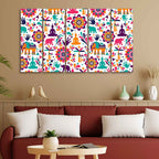 Beautiful Madhubani Art Canvas Wall Painting Set of Five
