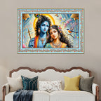 Beautiful Modern Art Radha Krishna Floral Border Canvas Wall Painting