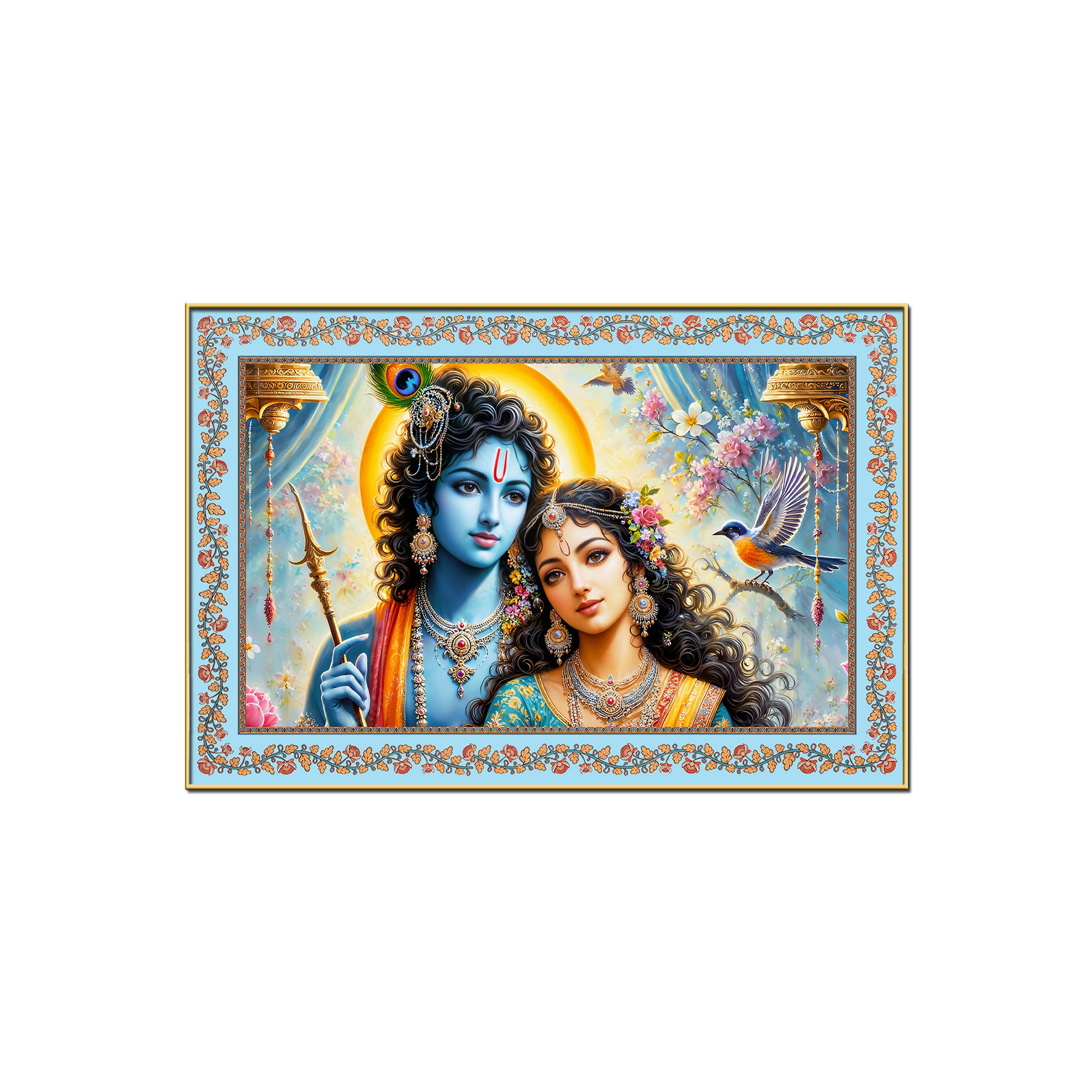 Beautiful Modern Art Radha Krishna Floral Border Canvas Wall Painting
