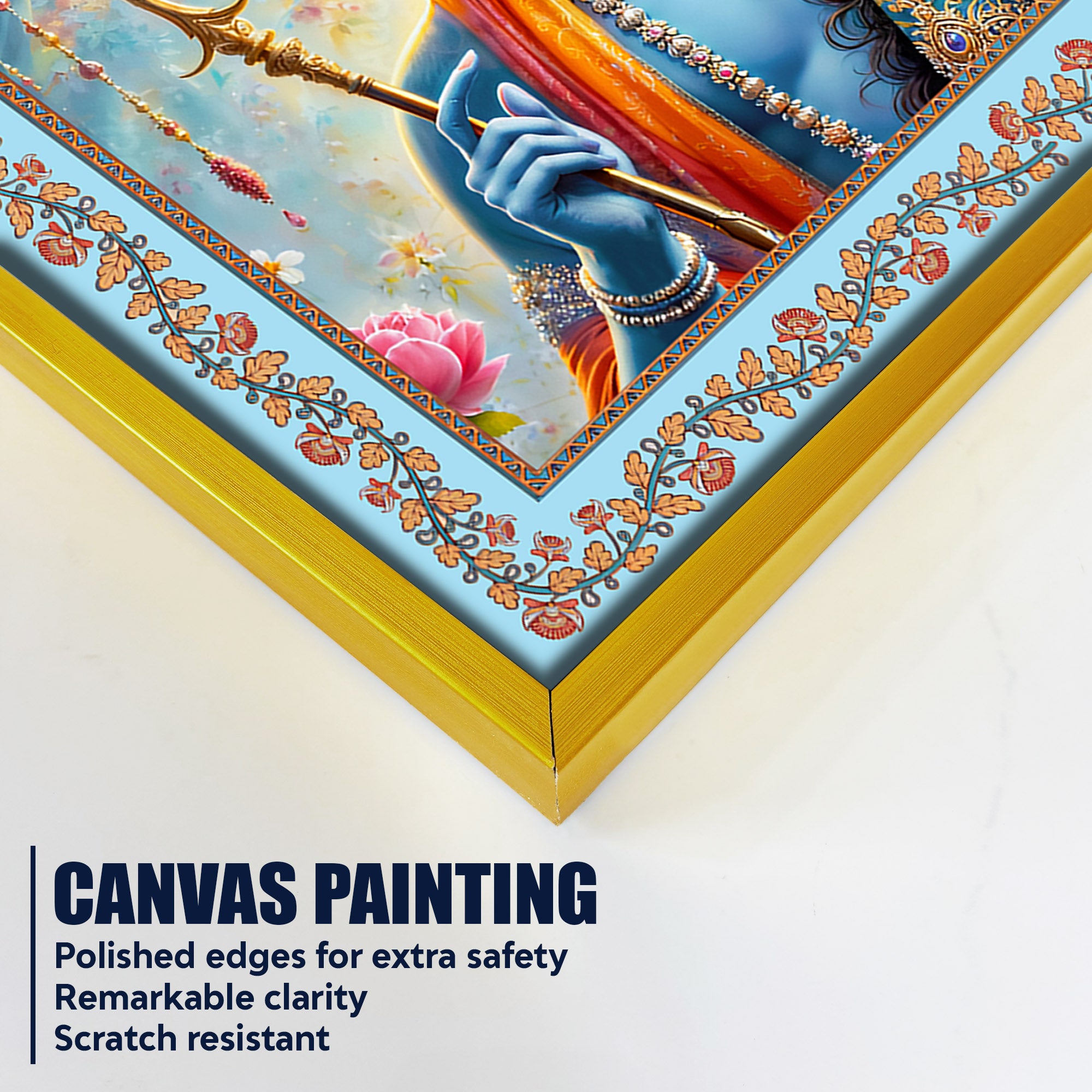 Beautiful Modern Art Radha Krishna Floral Border Canvas Wall Painting