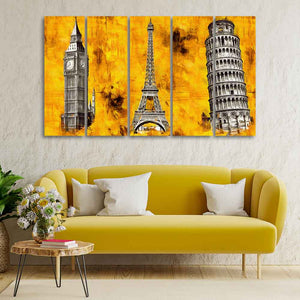 Beautiful Monuments Premium Wall Painting Set of Five