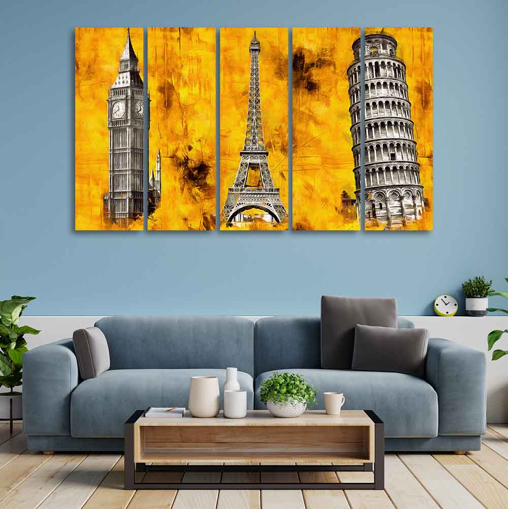 Beautiful Monuments Premium Wall Painting Set of Five