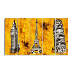 Beautiful Monuments Premium Wall Painting Set of Five