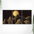 Beautiful Moon and Golden Mountains Wall Painting of 3 Pieces