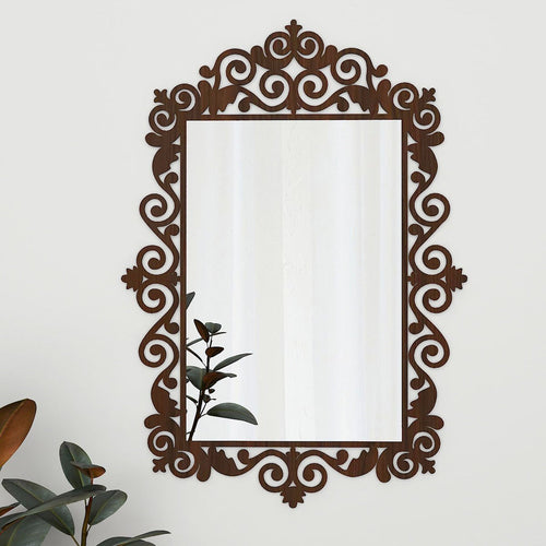 Beautiful Motif Style Mirror with Walnut Finish