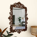 Beautiful Motif Style Mirror with Walnut Finish