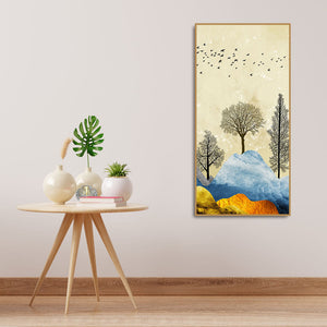 Beautiful Mountain Landscape with Trees and Birds Canvas Wall painting