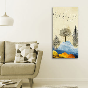 Beautiful Mountain Landscape with Trees and Birds Canvas Wall painting