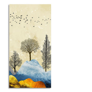 Beautiful Mountain Landscape with Trees and Birds Canvas Wall painting