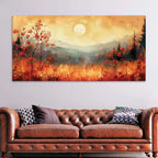 Beautiful Mountain Sunset and Wildflowers Abstract Canvas Wall Painting