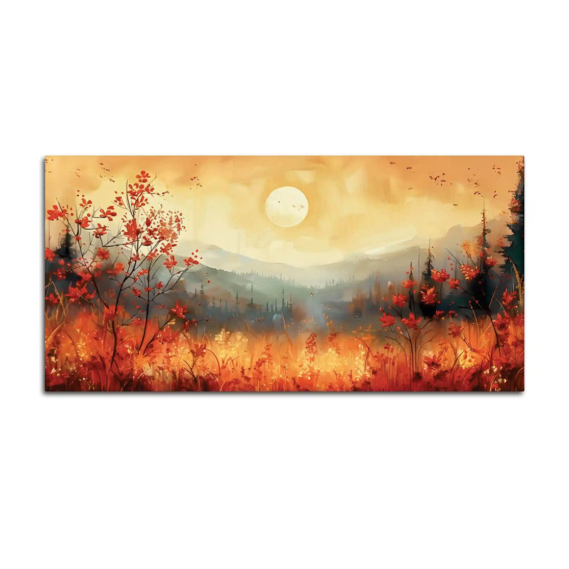 Beautiful Mountain Sunset and Wildflowers Abstract Canvas Wall Painting