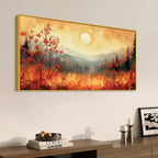 Beautiful Mountain Sunset and Wildflowers Abstract Canvas Wall Painting