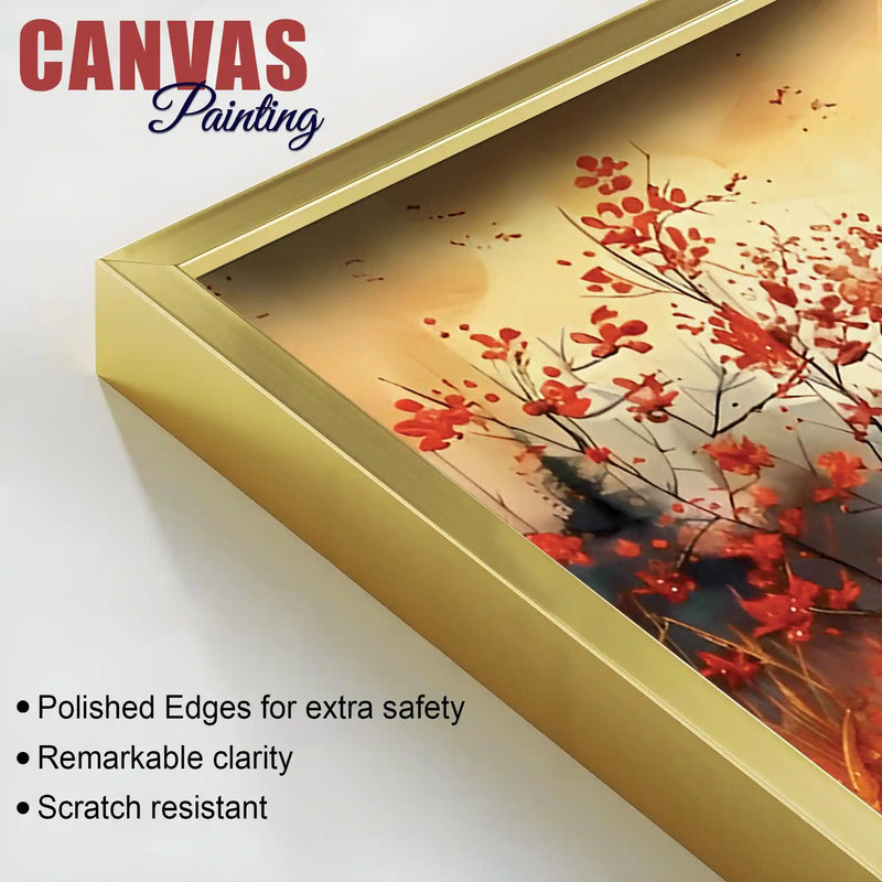 Beautiful Mountain Sunset and Wildflowers Abstract Canvas Wall Painting