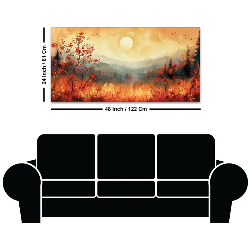 Beautiful Mountain Sunset and Wildflowers Abstract Canvas Wall Painting