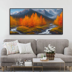 Beautiful Mountains with Autumn foliage of Trees Canvas Wall Painting