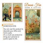 Beautiful Mughal Garden with Elephants Peacocks Art Wooden Wall Frame Set of Three
