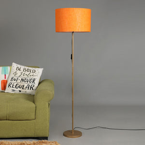 Beautiful Orange Color Metal Floor Lamp with Golden Base and Oval Shade