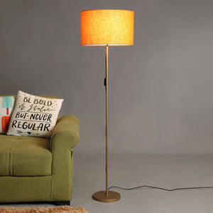 Beautiful Orange Color Metal Floor Lamp with Golden Base and Oval Shade