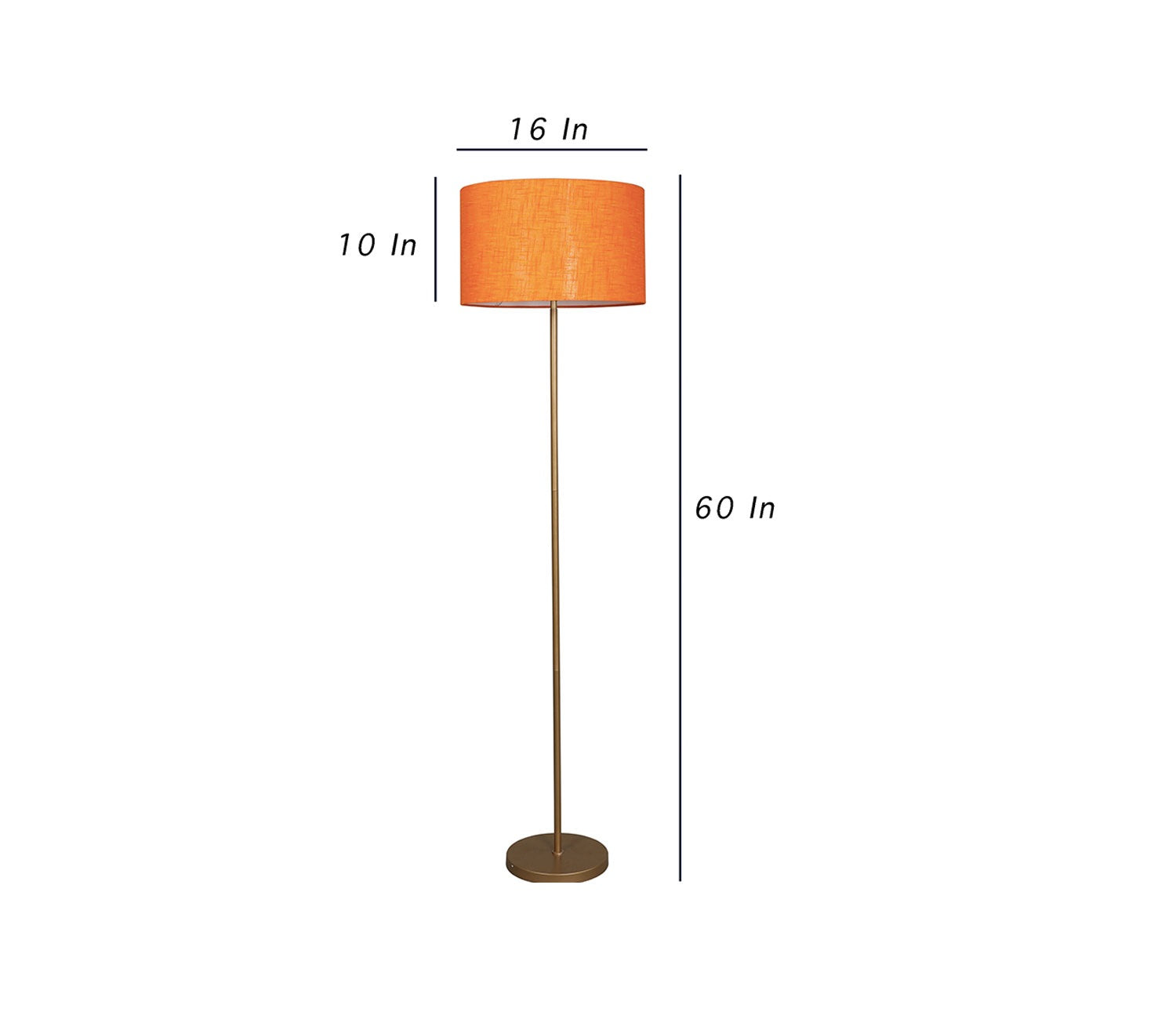 Beautiful Orange Color Metal Floor Lamp with Golden Base and Oval Shade