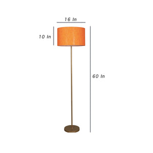 Beautiful Orange Color Metal Floor Lamp with Golden Base and Oval Shade