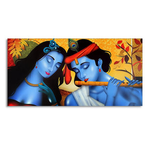 Beautiful Painting of Radha Krishna with Flute Canvas Wall Painting