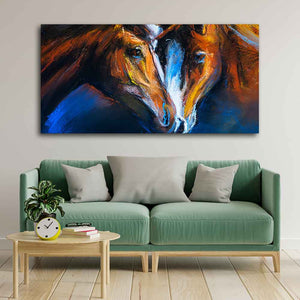 Beautiful Pair of Horses Panoramic Wall Painting